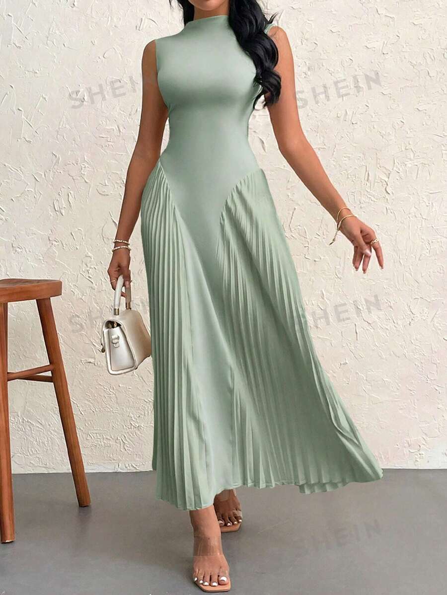 Firerie Vestido de línea A elegante y ajustado con pliegues para mujer