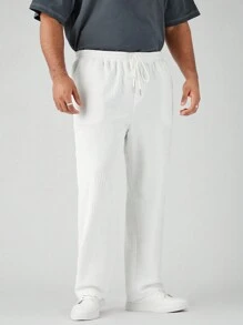 Manfinity VCAY Men's Plus Size Casual Casual Knit Tapered Solid Color Long Pants, Suitable For Daily Wear In Spring And Summer - White - View 6