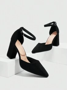 CUCCOO BIZCHIC 女士时尚黑色经典踝带尖头高跟鞋，粗跟，适合正式场合优雅基本款商务休闲商务时尚圣诞节秋季新年假期 - 黑色 - 查看 6