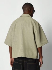 SUMWON 休闲短袖纽扣工作衬衫幸运符外套圣帕特里克节轻便春季爱尔兰主题街头服饰，带压花口袋细节 - 綠色 - 查看 2