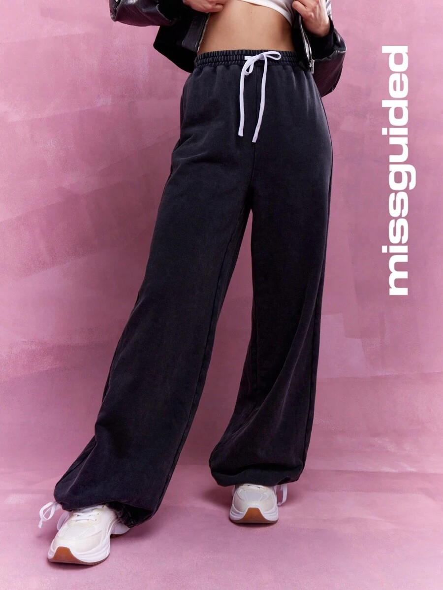 MISSGUIDED Wide Leg Sweatpants With Drawstrings Winter Wear - Black - View 1