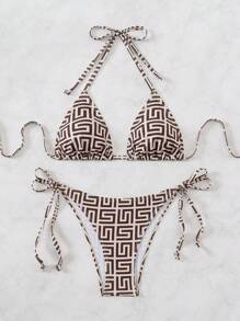 Swim Chiccia Set Bikini Stampato Geometrico per Donne, Spiaggia Estiva