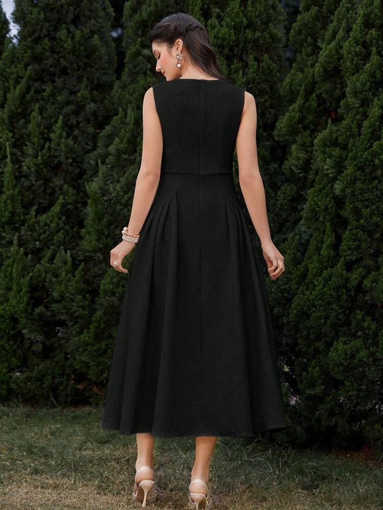 Women's Fashionable Simple Solid Color Elegant Slim Waist A-Line Dress Long Evening Dresses