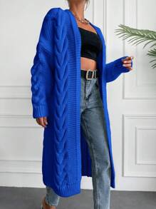 EURMUSE 女式絞花針織中長開襟衫 - 寶藍色 - 查看 5