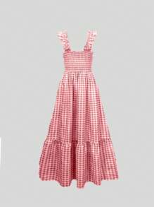 SHEIN LUNE Vestido diario simple de mujer con estampado a cuadros - Rojo - Ver 2
