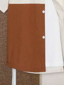 Tween Boy Color Block Casual Short Sleeve Single-Breasted Shirt, Summer