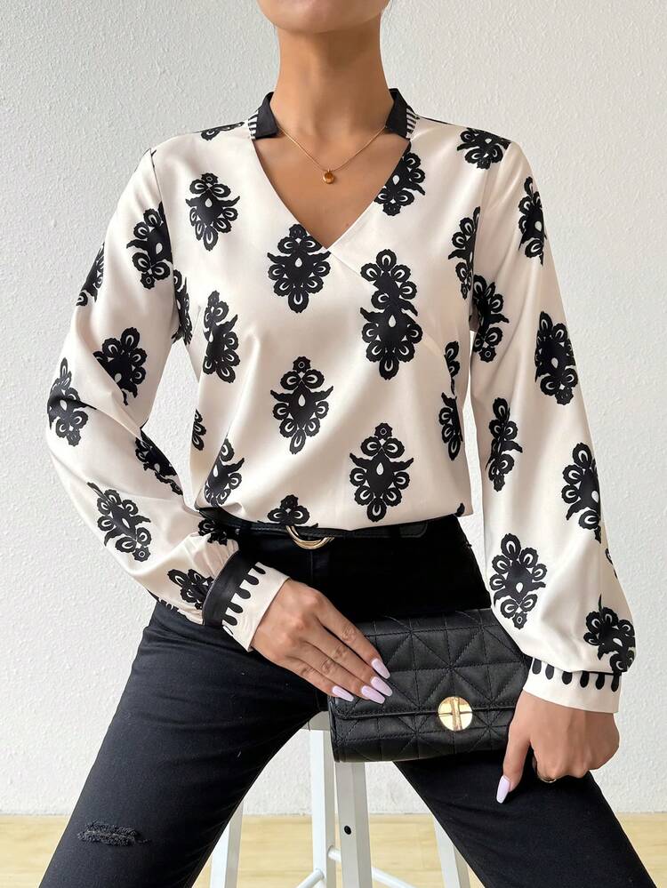 Women's Bohemian Style Printed Long Sleeve Shirt, Women's Top