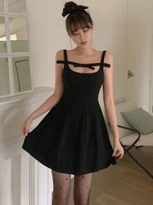 DAZY 女士蝴蝶结芭蕾公主裙正式连衣裙太阳裙、迷你裙 - 藍色 - 查看 6