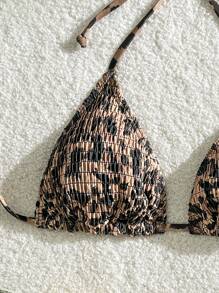 Swim Vcay Women's Summer Beach Leopard Print Halter Bikini Top With Random Print - Multicolor - View 3