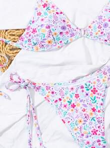 SHEIN Swim 夏季沙灘女士花卉隨機印花比基尼套裝 - 彩色 - 查看 5