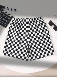 SHEIN Teen Boy Casual Comfortable Plaid Shorts With Color Contrast Design
