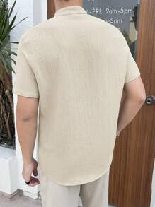 Manfinity BRENVOR Men's Solid Color Stand Collar Short Sleeve Woven Casual Shirt, Summer, Couple Things - Apricot - View 2