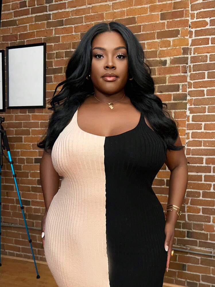 Maweii Plus Size Women's Colorblock Simple Daily Sweater Dress - Multicolor - View 3