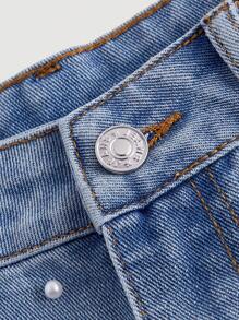 Selenza Casual damesspijkershort met versleten zakken, gerafelde zoom en imitatiepareldecor
