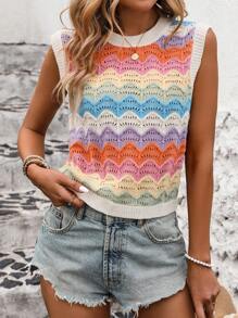 SHEIN LUNE 女士時尚多彩波浪紋針織毛衣背心