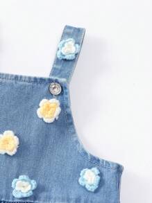 Monos y Mono de mezclilla con relieve floral de ganchillo cómodos y bonitos para niñas jóvenes