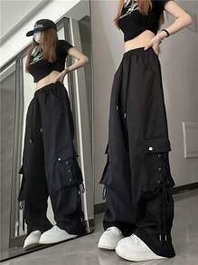 Women's Strap Pocket Cargo Pants - Black - View 4