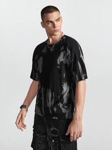 Chillumni Men's Fashion Printed Short Sleeve Knit Top - Black - View 1