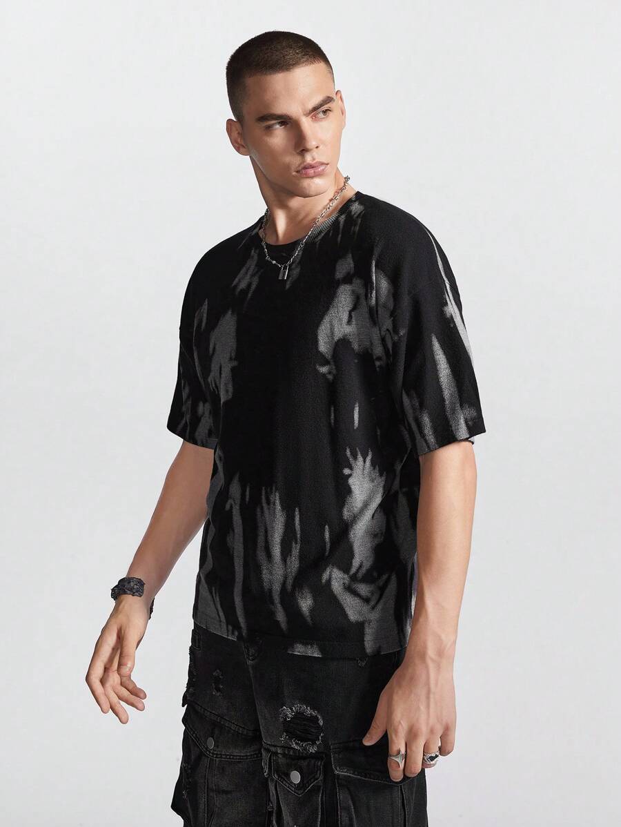 Chillumni Men's Fashion Printed Short Sleeve Knit Top - Black - View 1