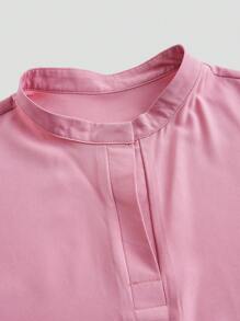 TaskEZ Conjunto de uniforme de enfermería con blusa y pantalón de unicolor de manga corta - Rosa - View 8