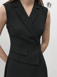 BizChic 1 件高腰女士无袖优雅办公室通勤黑色连衣裙 - 黑色 - 查看 7