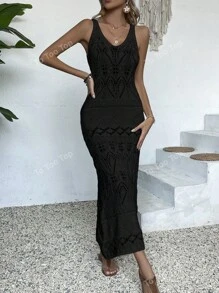 Vestido lencero minimalista de unicolor y hueco para uso diario de verano para mujeres