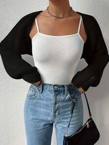 Spring And Autumn Casual Black Batwing Sleeve Short Cardigan - Black - View 3