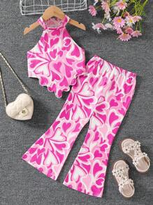 Young Girl Fashionable Sweetheart Knitted Halter Top With Flared Long Pants Girls Flare Pants Setgirl Pants Setskids Girl Pants Set