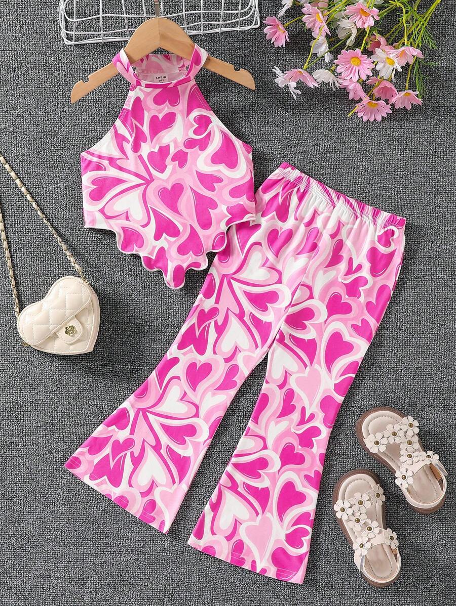 Young Girl Fashionable Sweetheart Knitted Halter Top With Flared Long Pants Girls Flare Pants Setgirl Pants Setskids Girl Pants Set