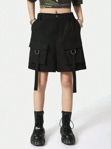 SHEIN EZwear 女士夏季日常穿着编织带 5 口袋工装短裤