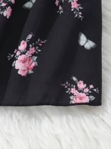 Sparklyn Teen Girl Floral Print Round Neck Short Sleeve Dress - Black - View 6