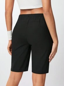 Exploreva Quần short thể thao cạp cao ống đứng cho nữ dùng để chạy bộ và tập luyện Quần short tập thể dục, quần short tập gym, quần short đi xe đạp - màu đen - Xem 2