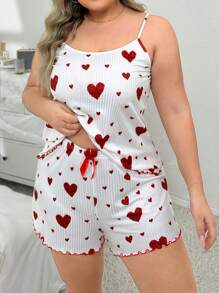 Heart Printed Cami Top & Shorts Pajama Sleepwear Set White Set - White - View 4