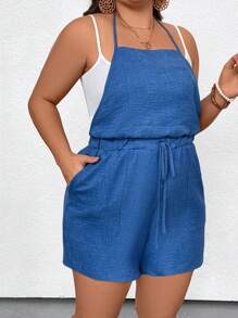 SHEIN LUNE Mono casual sin espalda de unicolor halter de talla grande para vacaciones de verano