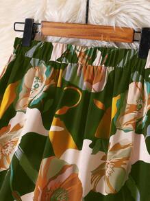 Women's Floral Print Elastic Waist Casual Summer Skirt - Army Green - View 6