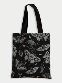 ROMWE Goth Butterfly Print Double-Sided Shoulder Canvas Bag, Butterfly Bag - Multicolor - View 1