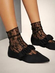 SHUZIA Màu đen & Giày bệt ba lê Ruffle co giãn dành cho nữ - màu đen - Xem 5