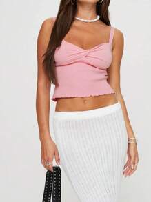 INAWLY 女士純色簡約針織上衣，適合日常穿著 - 粉色 - 查看 3