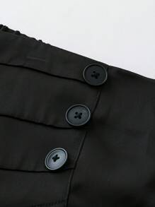 SHEIN Unity Shorts holgados simples de unicolor para mujer de talla grande - Negro - Ver 4