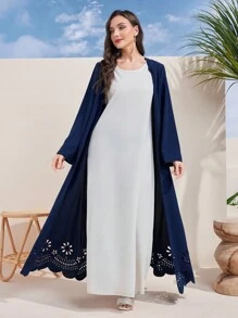 Al Najma Solid Color Belted Long Sleeve Elegant Arabic Abaya, Travel Abaya - Blue - View 4