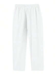Hombres Pantalones rectos con diseño de parche de letra de cintura con cordón - Blanco - Ver 2