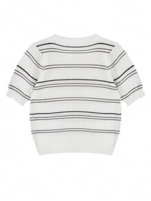 Top de mujer tejido con rayas en bloque de colores y mangas cortas - Blanco - Ver 2
