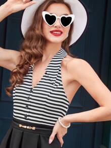 Vintamour Váy sọc thanh lịch cổ điển dành cho nữ có cổ yếm, cổ bẻ và chân váy xòe, màu đen, quần áo trở lại trường, quần áo giáo viên, trang phục Pride, trang phục hòa nhạc cho phụ nữ, váy cài nút, váy công sở phong cách Old Money, váy dài cho phụ nữ, váy Hawaii - màu đen - Xem 3