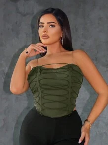 SHEIN x Marika Sila SHEIN SXY Vară Casual Street Moda de vară pentru femei Culoare uni Top fără mâneci slim cu talie încrucișată