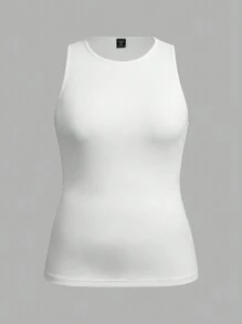 SHEIN EZwear 2 Set Plus Size Round Neck Thick Strap Padded Camisole And Tank Top, Suitable For Summer - Black and White - View 4