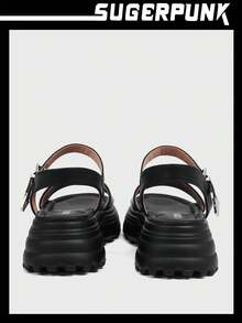 Sugerpunk Women's Black Platform Wedge Sandals, Suitable For Daily Wear Fall - Black - View 4