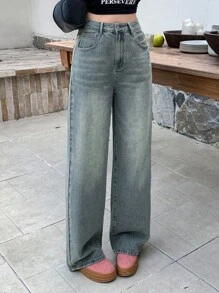 DAZY Pantalones de mezclilla rectos para mujer con bolsillos, jeans casuales - Azul - Ver 7