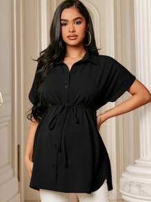 MaterniWear Maternity Batwing Sleeve Belted Blouse - Black - View 5