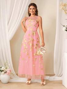 SHEIN Belle Elegant Embroidered Formal Dress For Women - Pink - View 5