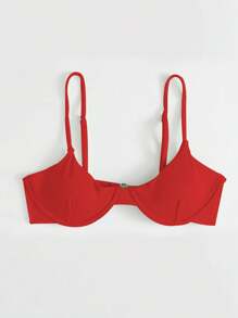 SHEIN Swim 2025 女式纯色性感比基尼上衣，带钢圈，无衬垫，夏季 - 紅色 - 查看 3